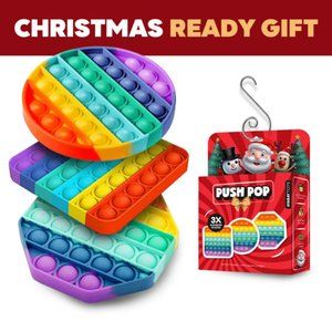 Pop It Fidget Rainbow Colors Push Bubble Sensory Toys, 3 Pieces